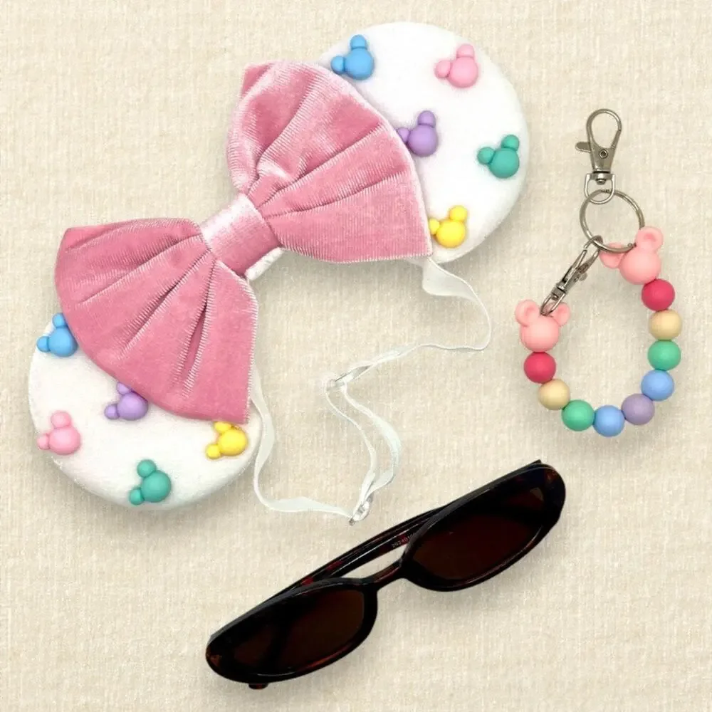 Elastic Pastel Velvet Mickey Bead Minnie Ears | Disney-Inspired Mouse Ears